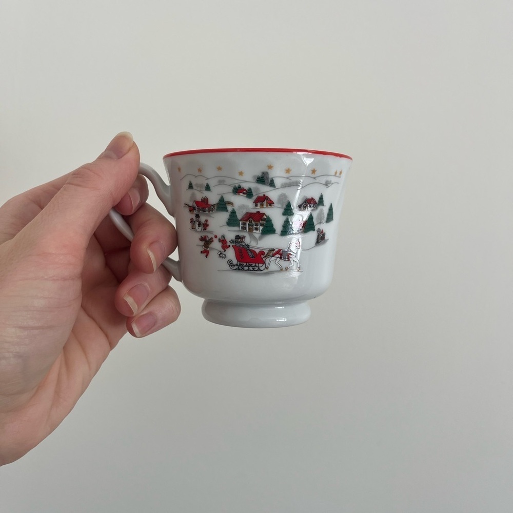 Kopin “Christmas Pleasure” tea cups dishes vintage 90s holiday set of 6 - Picture 6 of 8